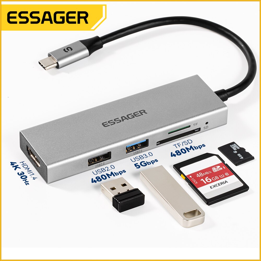 Essager 5 в 1 USB C концентрат – обзор и цена Hdmi Adapter Tablet
